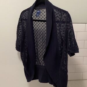 Izod Navy Short-Sleeve Open Front Cardigan